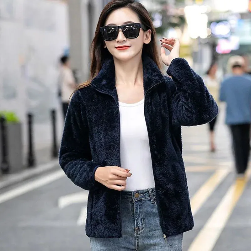 Parkas Women's Outdoors Coats 2022 Winter Fashion Faux Fur Coral Velvet Zipper Splicing Stand Collar Casual Warm Jackets Woman