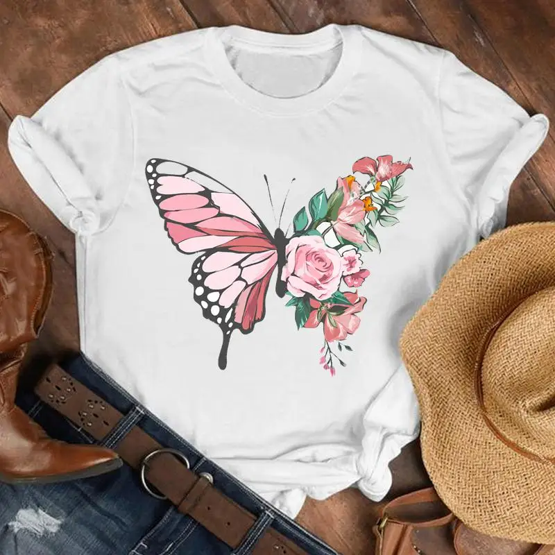 Women T-shirts Cartoon Butterfly Floral Elegant Oversized Tshirt Female 2022 Spring Autumn Short Sleeve Trend Style T-Shirt Tops |