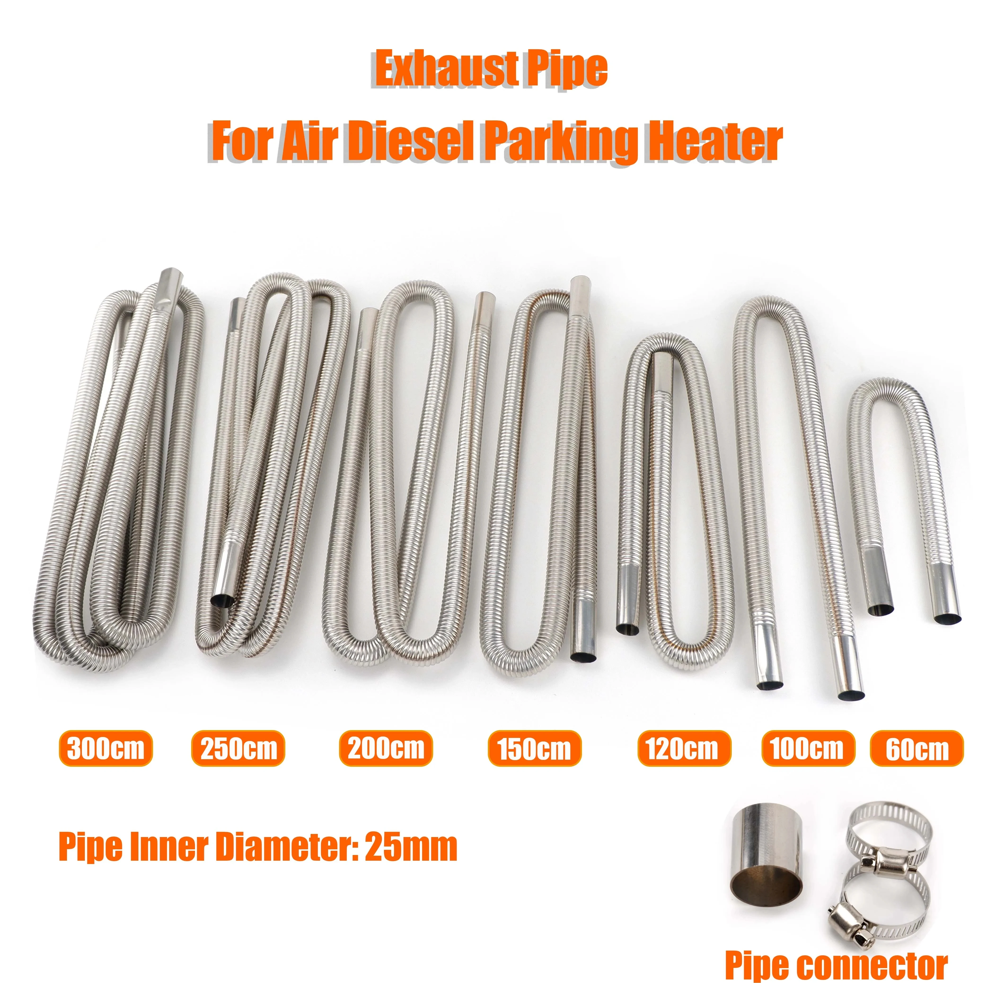 

60cm 100cm 120cm 150cm 200cm 250cm 300cm Air Diesel Parking Heater Stainless Steel Exhaust Pipe Tube Gas Vent Hose Car Truck VAN