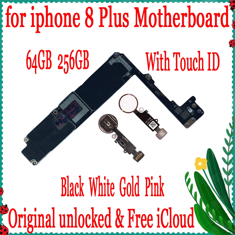 

100% Original Free icloud For iphone 8 Plus 8P Motherboard With/NO Touch ID Full Unlocked Good Tested Logic board 64GB/256GB