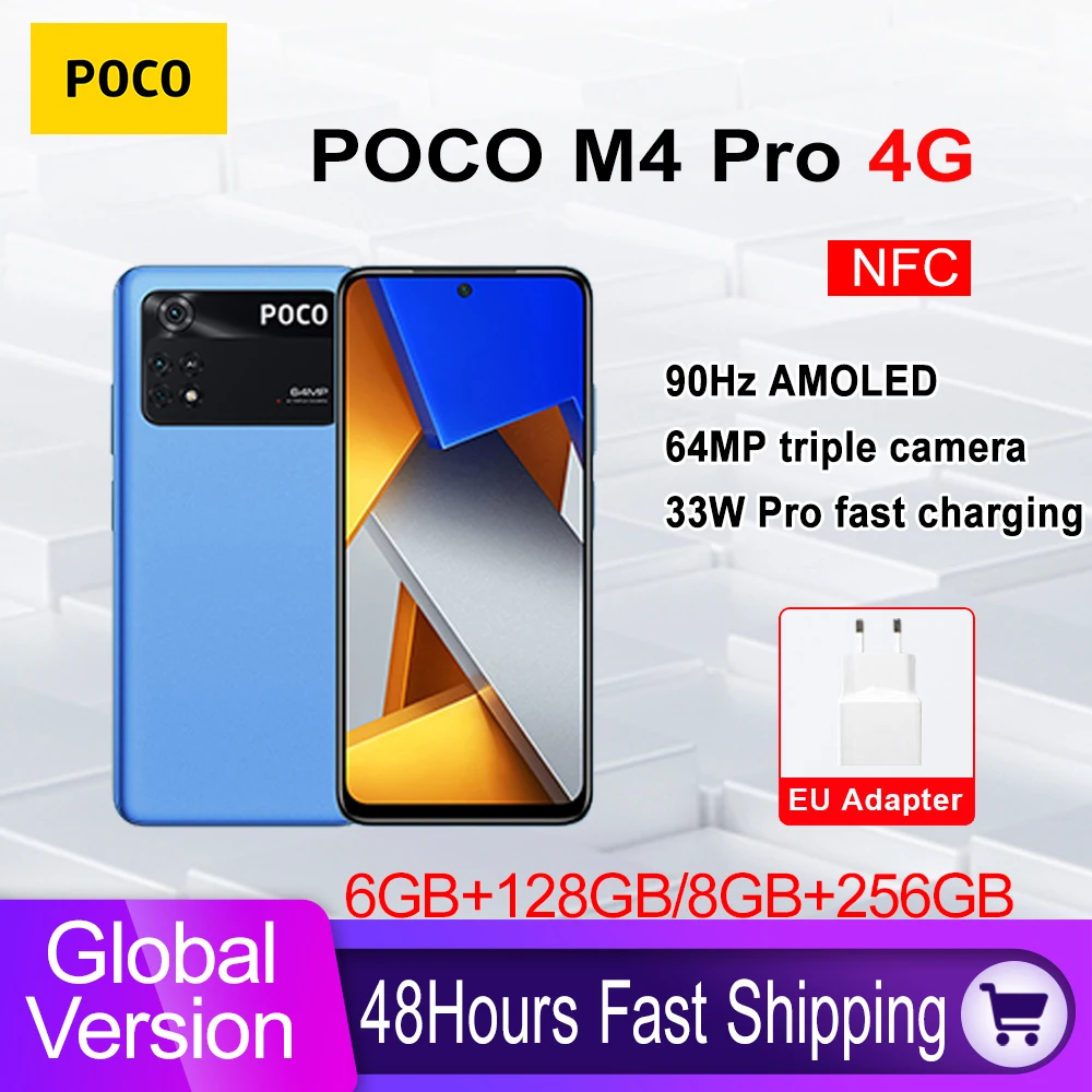 global version poco m4 pro 4g smartphone 128gb256gb helio g96 octa core 90hz amoled 33w pro fast charging 64mp camera nfc free global shipping