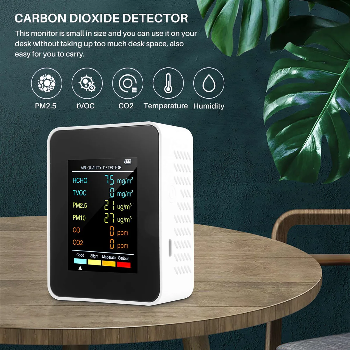 6 в 1 PM2.5 PM10 HCHO TVOC CO CO2 детектор качества воздуха тестер для дома и офиса белый