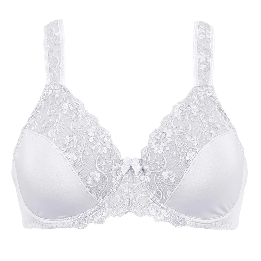 Plus Size Women Bra Full Coverage Minimizer Lace Floral Embrodiery White Bras Non Padded Underwire B C D DD E F G H I Cup