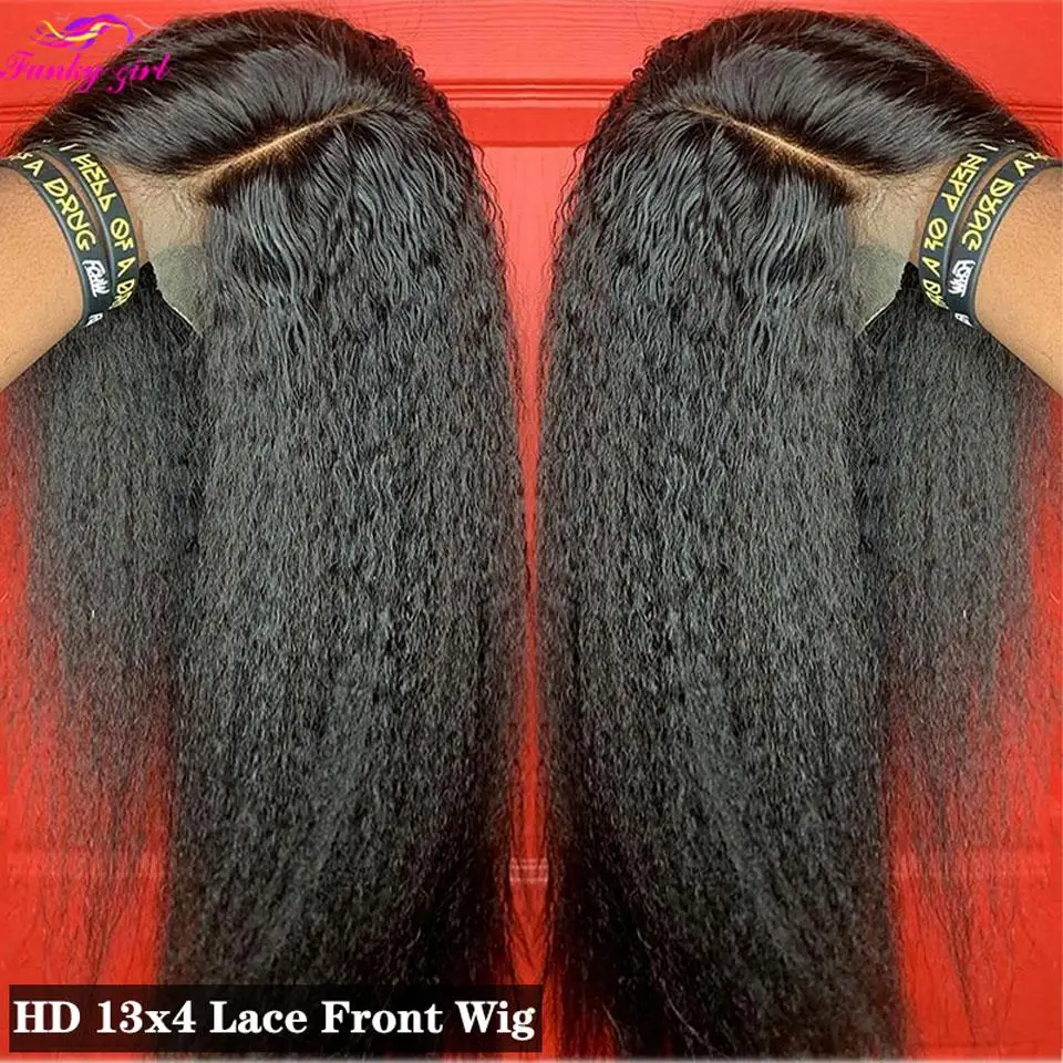 30inch 13x4 Brazilian Remy Hair Kinky Straight Lace Front Human Hair Wigs Yaki 4x4 Lace Closure Wigs Pre Plucked T Part Lace Wig