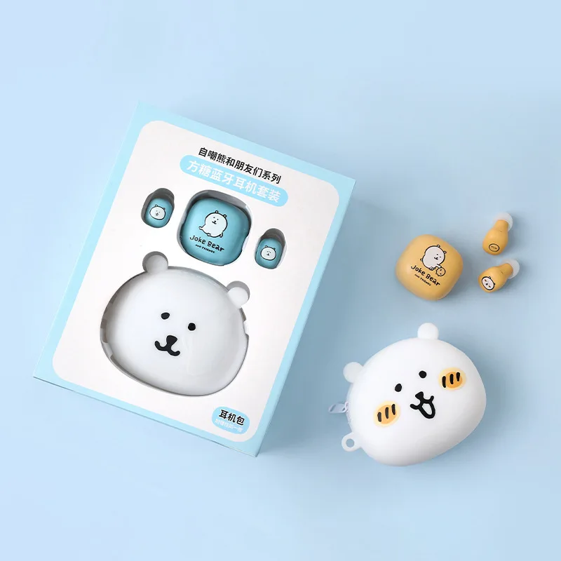Фото Беспроводные Bluetooth-наушники Kawaii Joke Bear Mini с шумоподавлением, портативный чехол для хранения, набор наушников Joke Bear, аниме-аксессуар, подарок №4