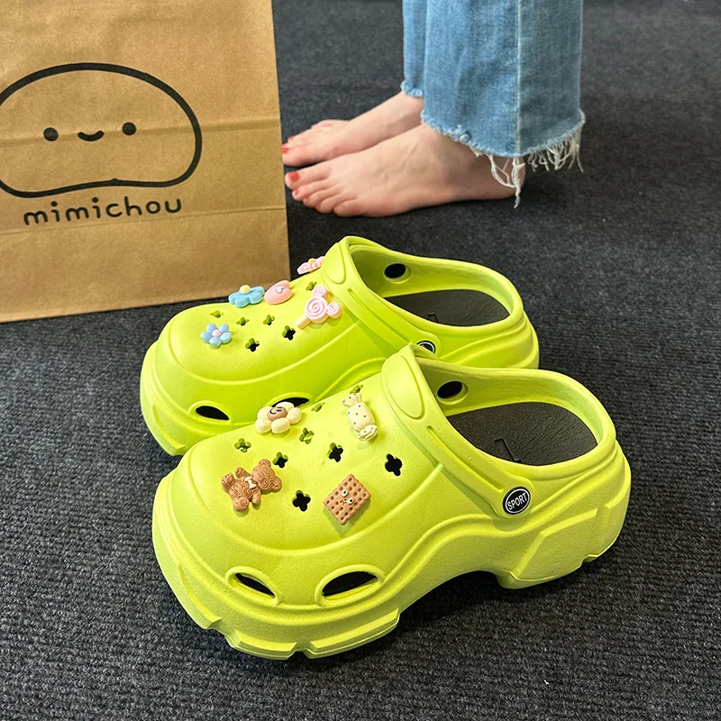 Summer New EVA Elevated Hole Shoes 2023 Casual Thick Sole Anti slip Women's Slippers Soft Sole Comfortable Home Garden Shoes