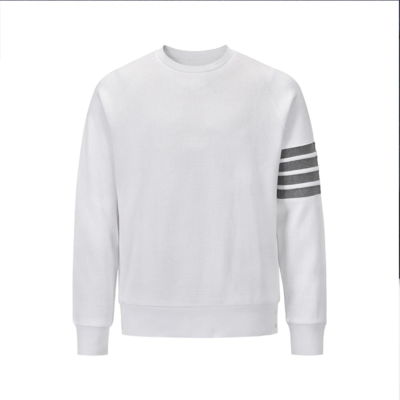 

TB THOM Sweatshirts Luxury Brand Tops White Waffle Cotton Gray 4-Bar Stripes Pullover Solid Blouses Harajuku Casual Sweatshirts