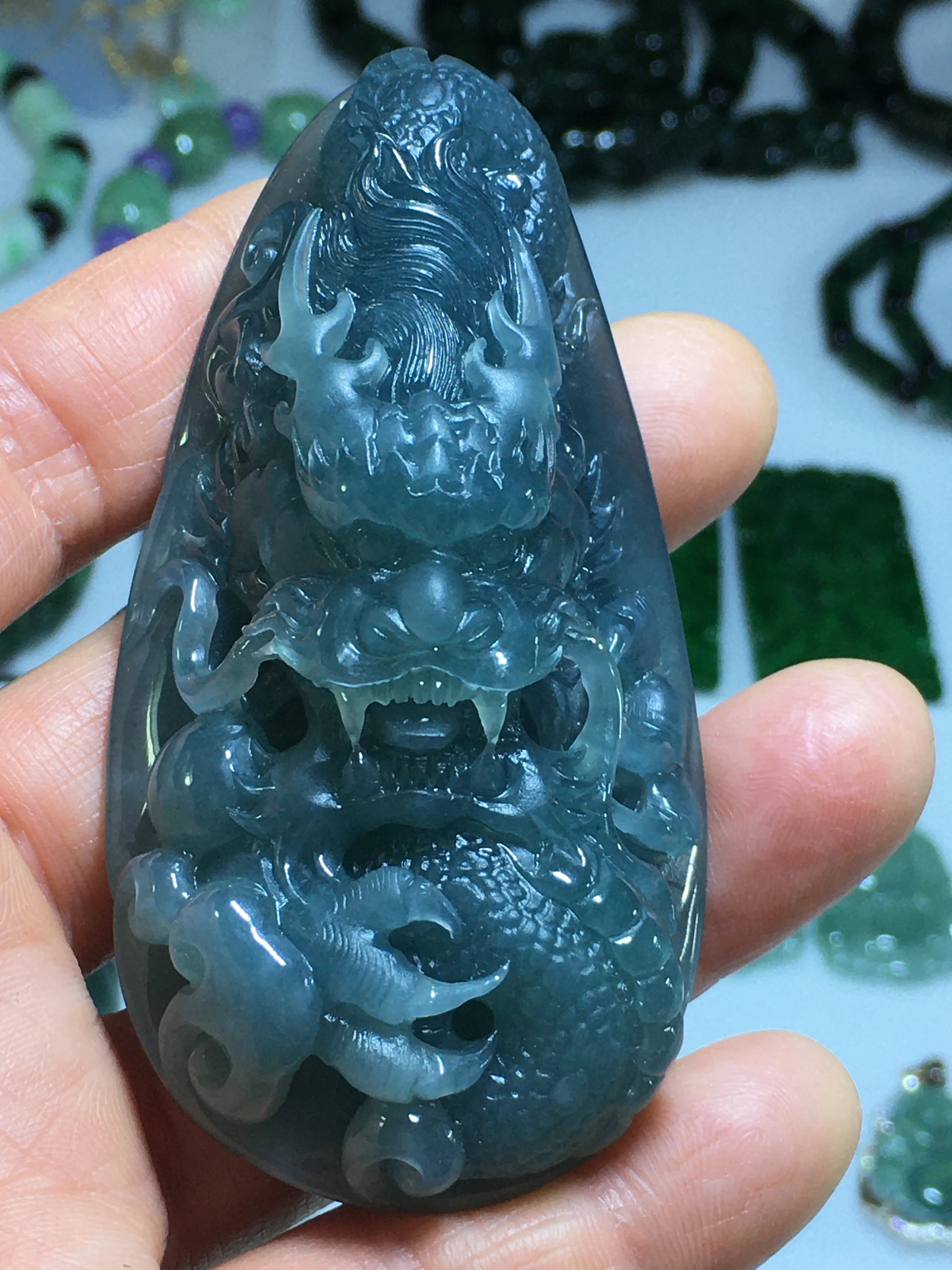 

Natural A Myanmar jade 7A Handcarved jade dragon blue pendant jade necklace pendants jewelry jade necklaces women men