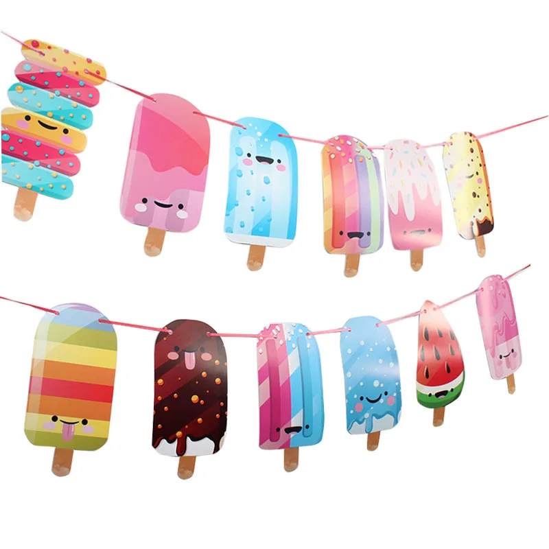 

Cute Smiling Face Ice Cream Banner Cartoon Sweet Ice Cream Banner Kids Boys Girls Happy Hawaii Summer Cool Birthday Party Decor