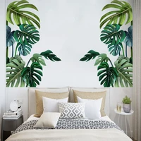 2pcs tropical plant leaves pvc wall sticker green plants wall decal for living room bedroom door window tv background wall decor