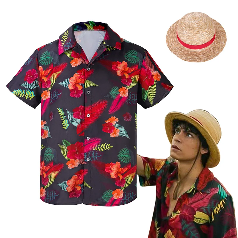 

Luffy Cosplay Shirt Hat Suit Film Monkey D Luffy Cosplay Costume Shirt Outfits Adult Halloween Party Costumes for Men Women