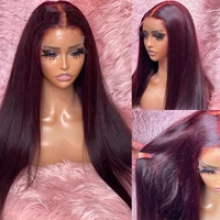 26inch 180%density dark red long soft silky straight glueless lace front wig for black women with baby hair heat resistant hair
