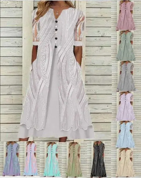 

Womens Spring And Dresses Summer Printed V Neck Pocket Short Sleeve Dress