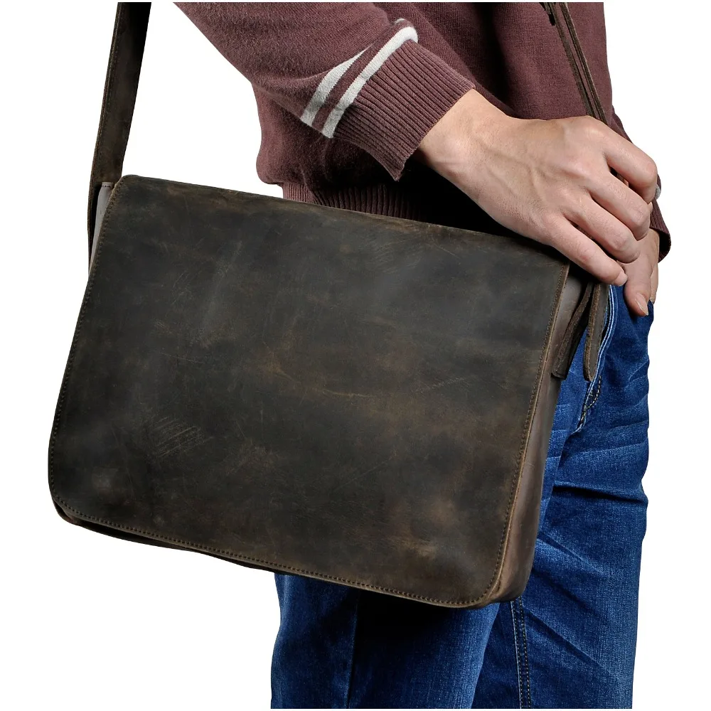 

Hot Sale Grain Soft Genuine Leather Travel Messenger bag Satchel cowhide 13" Laptop Cross-body Shoulder bag For Men Male 3164