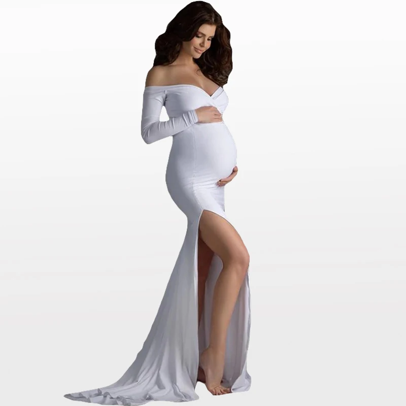 Maternity Flowy Photo Dress Pregnant Women Shoulderless Mermaid Sexy Gown Pregnancy Diary Belly Bump Photo Album Last Trimester