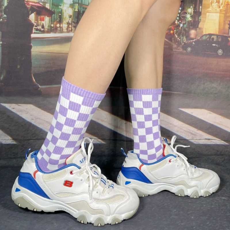 Socks Women Autumn Winter New Net Red Ins Wind Female Checkerboard Fashion Socks Plaid Socks