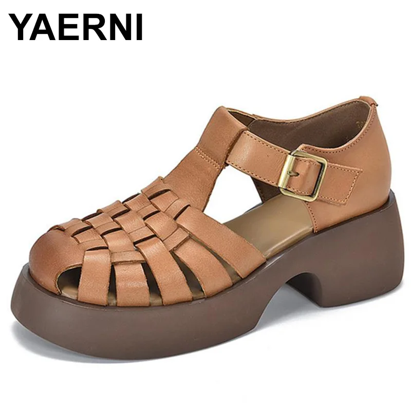 

Сандалии-гладиаторы женские из натуральной кожи, Нескользящие босоножки на высоком каблуке, летняя обувь, большие размеры, 2023