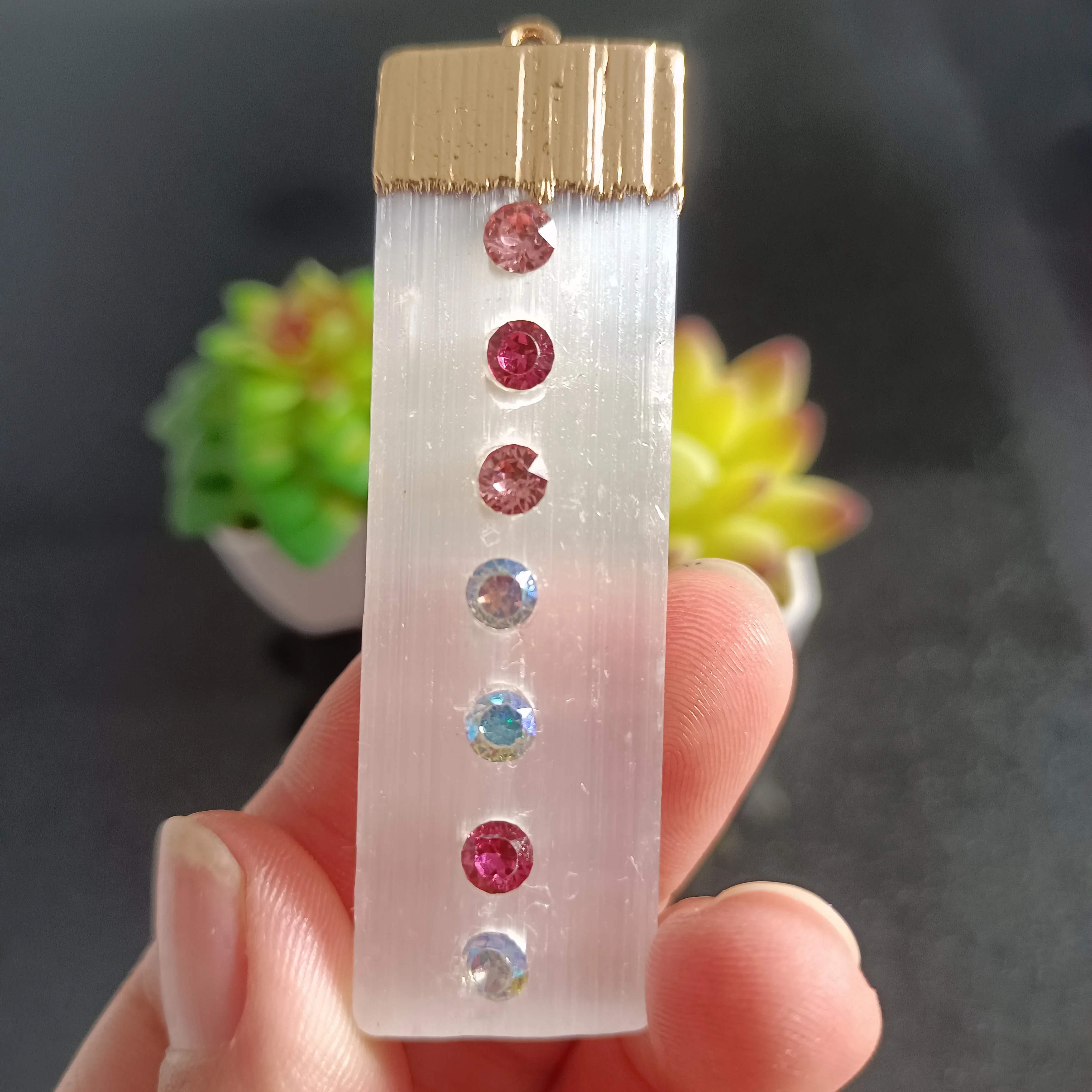 

Natural white selenite colored pendant crystal power stone