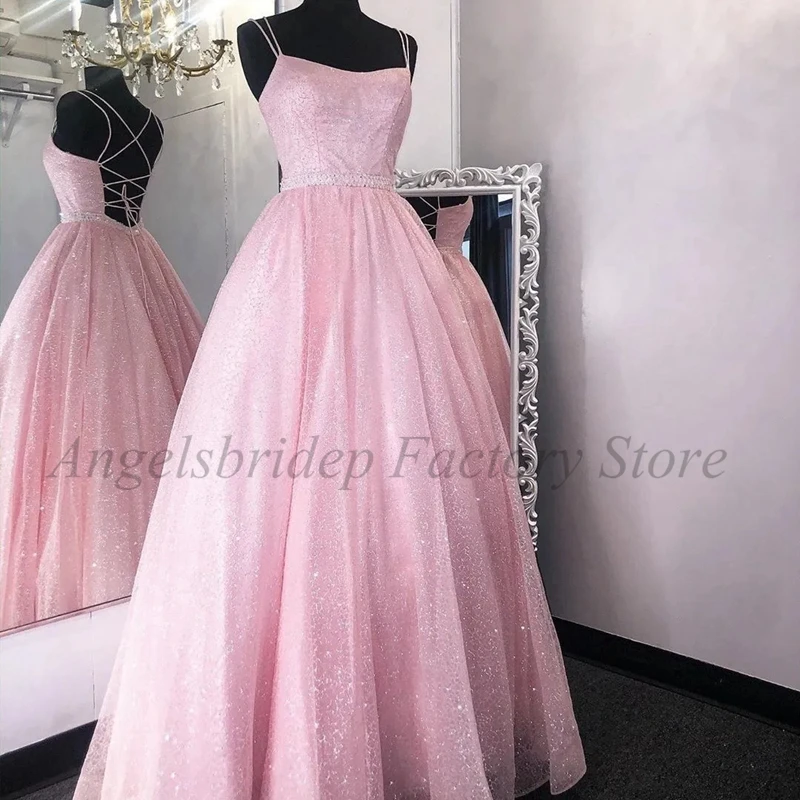 

ANGELSBRIDEP Elegant Women Prom Dresses Sexy Backless Glitter Tulle Pink Lilac Girls Prom Gowns Vestidos De Gala Fast Shipping