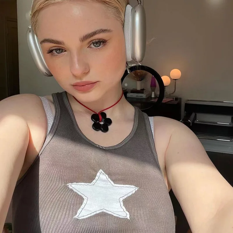 

Y2K Star Patterm Vintage Tank Top 90s 00s Aesthetic Retro Cropped Summer Casual Sleeveless Rib Knit Vest Harajuku Grunge Clothes