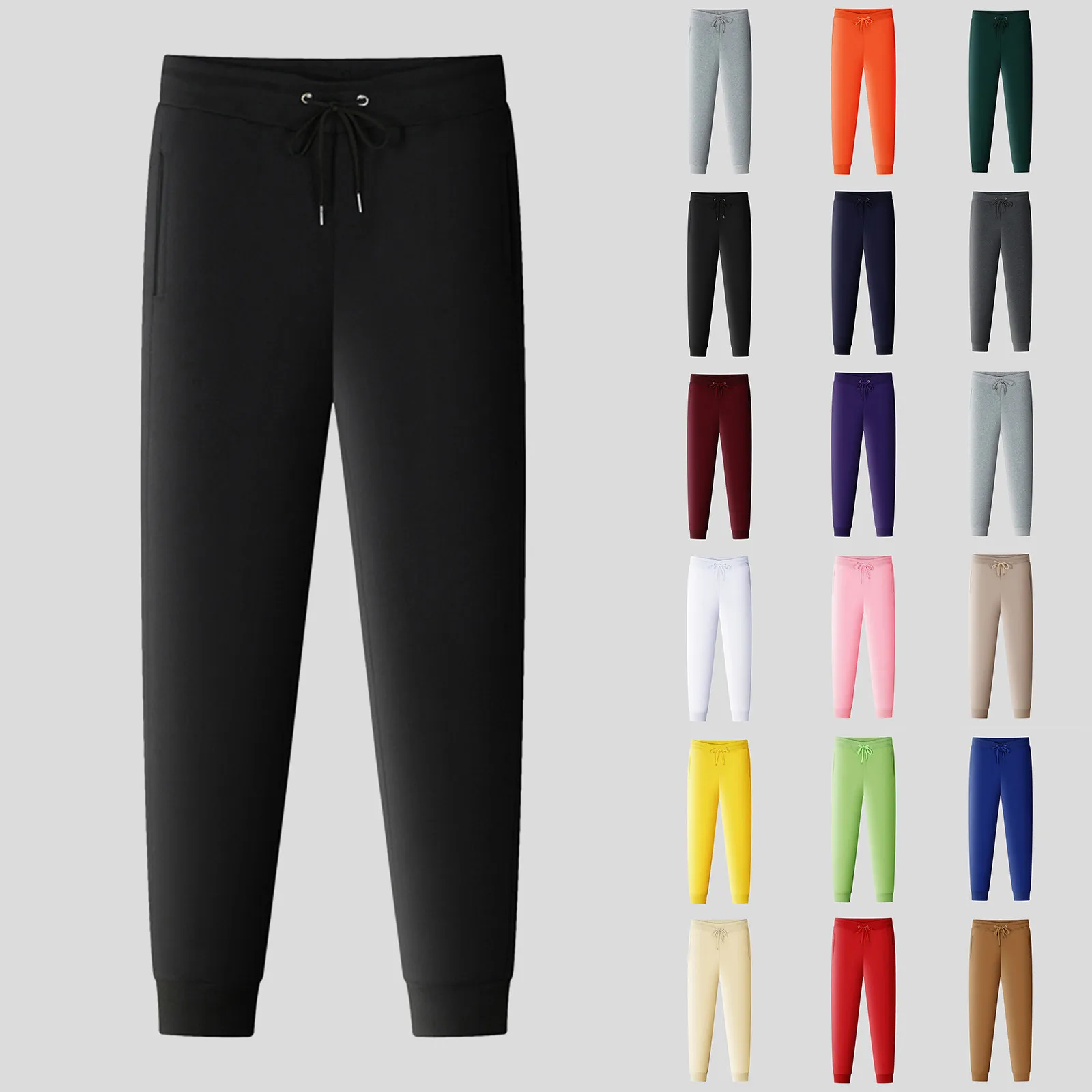 

Mens Autumn And Winter High Street Fashion Leisure Loose Sports Running Solid Color Lace Up Pants Sweater Pants Little L
