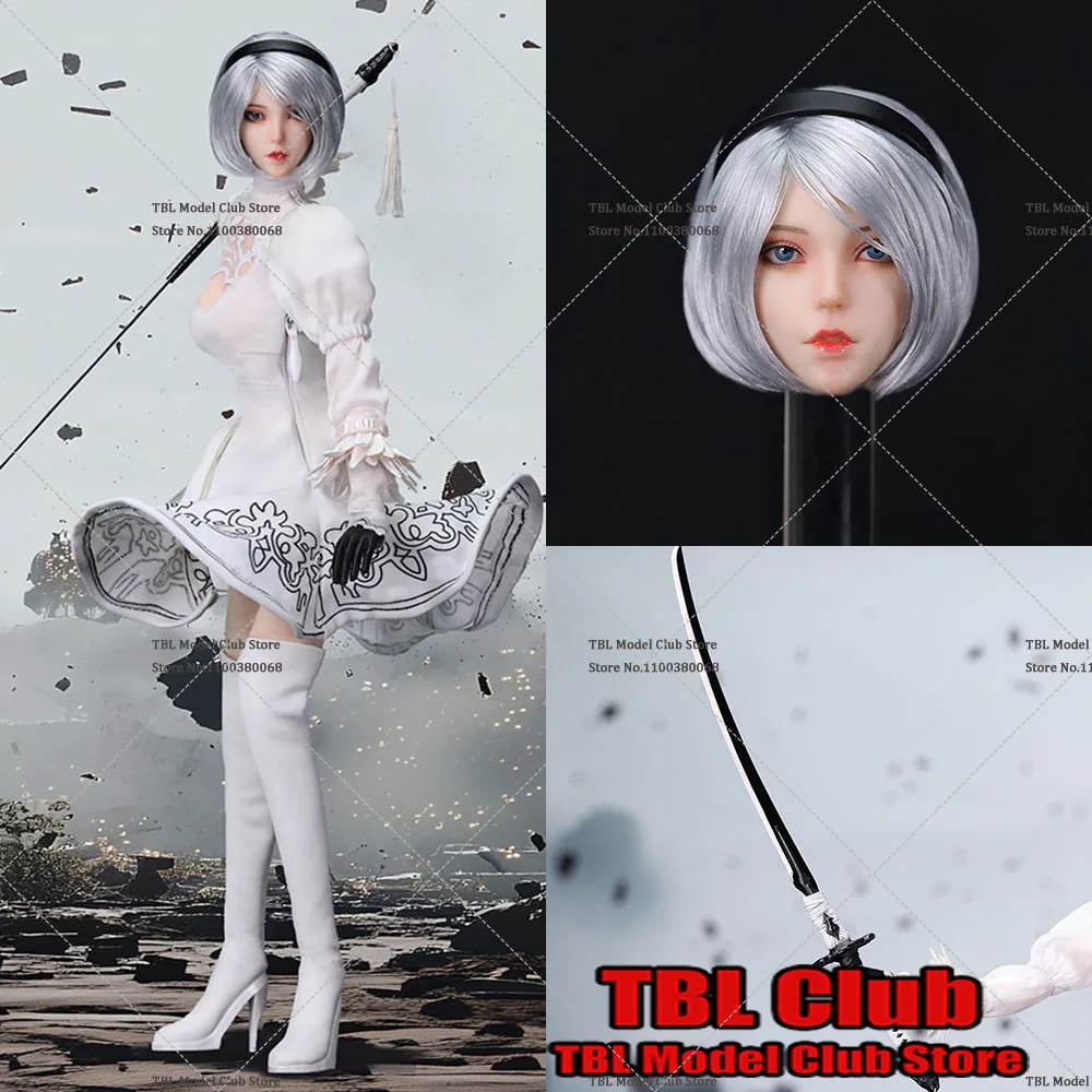 Фото WTOYS Масштаб 1/6 2B Sister NieR Белое платье с длинными рукавами Юрь 2B с резным ножом подходит для 12-дюймовой экшн-фигурки, модель куклы №1