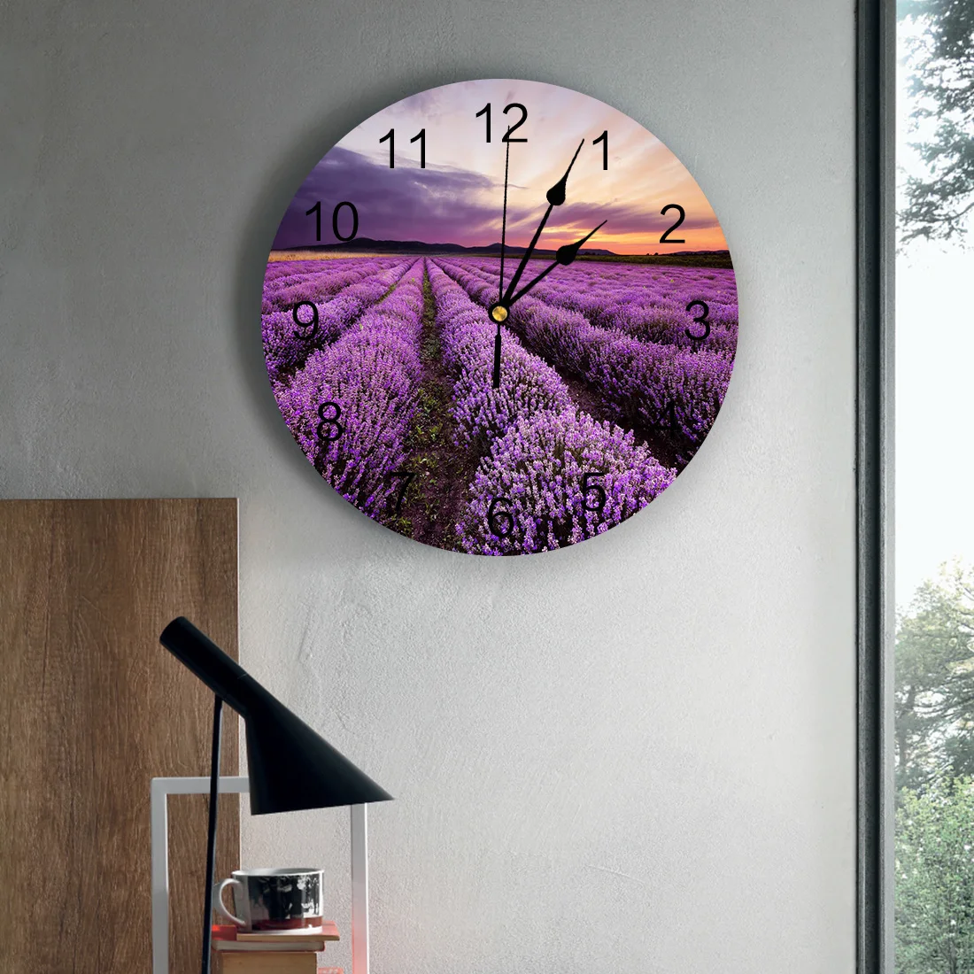 Настенные часы с изображением лаванды заката фиолетового цветка полевые