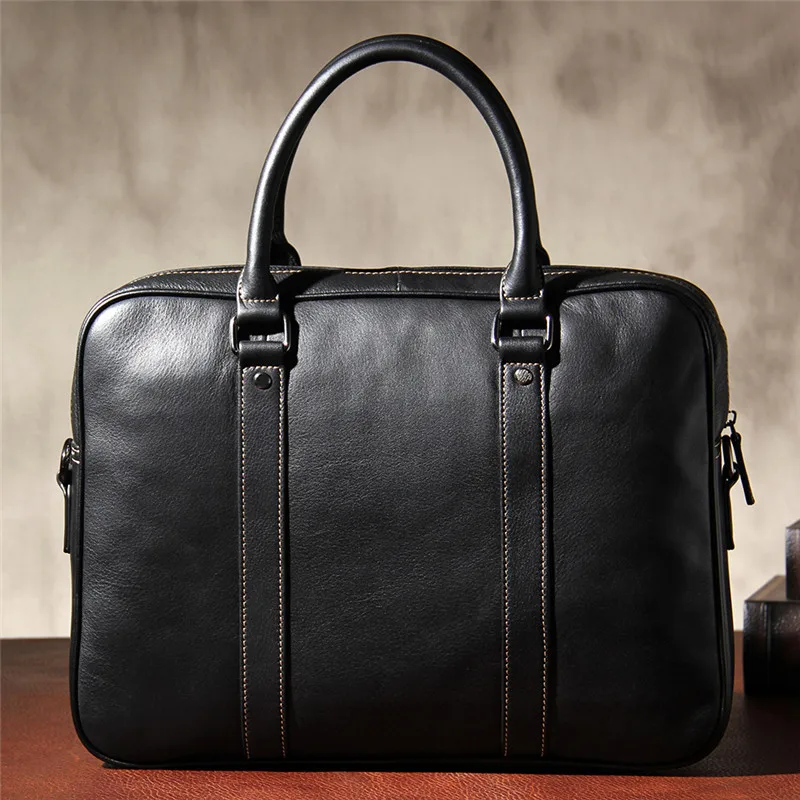 Fashion high quality natural genuine leather men's briefcase business laptop handbag casual simple luxury cowhide messenger bag