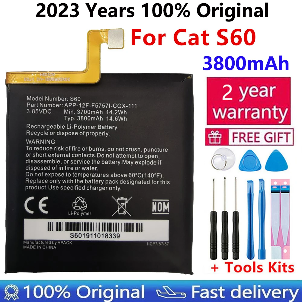 

100% Original Replacement Battery 3800mAh For Caterpillar Cat S60 APP-12F-F57571-CGX-111 Batteries Bateria+Gift Tools +Stickers