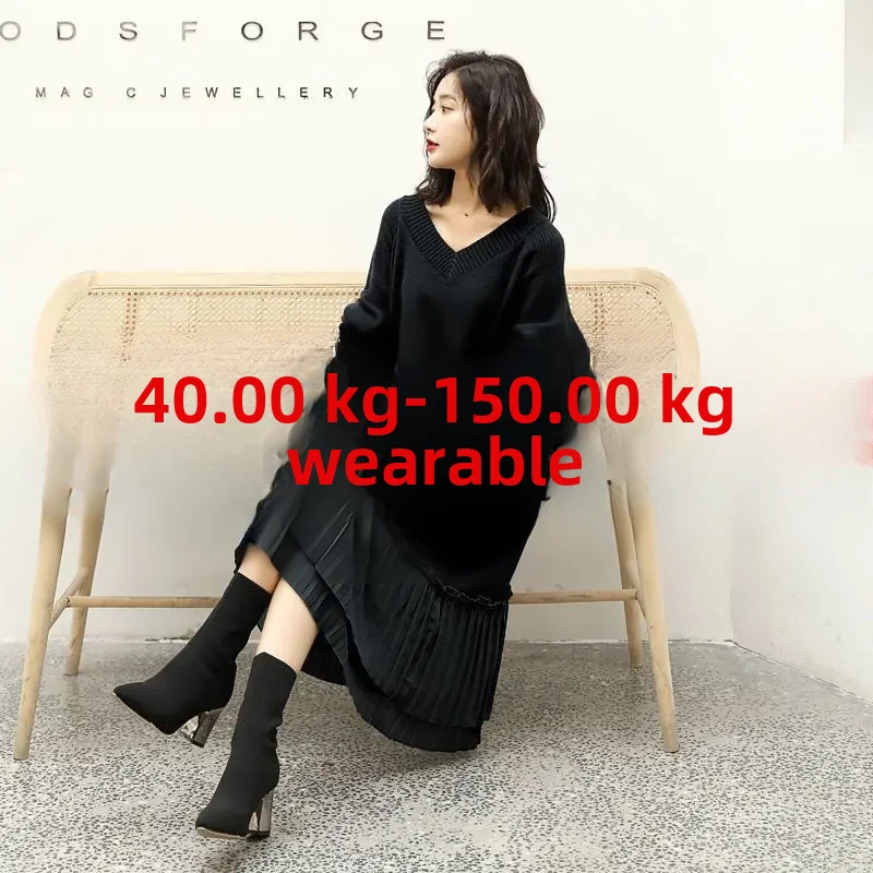 Женское платье-свитер с v-образным вырезом 300 кг трикотаж свободный крой базовый