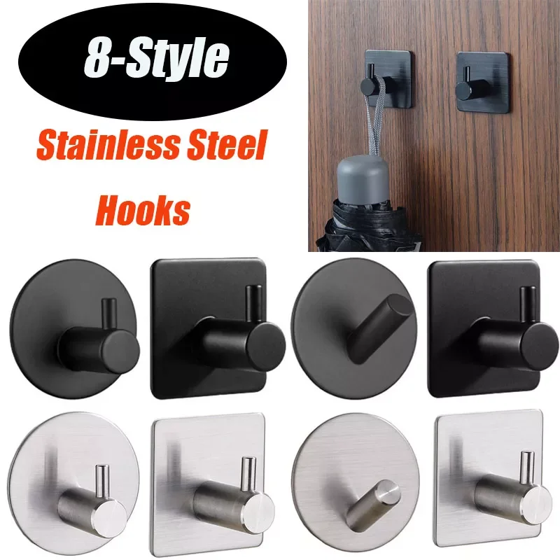 

2022New Black Robe Hooks Self Adhesive Wall Hook Multi-Purpose Bathroom Towel Clothes Handbag Key Hanger Hooks Home Storage Hook