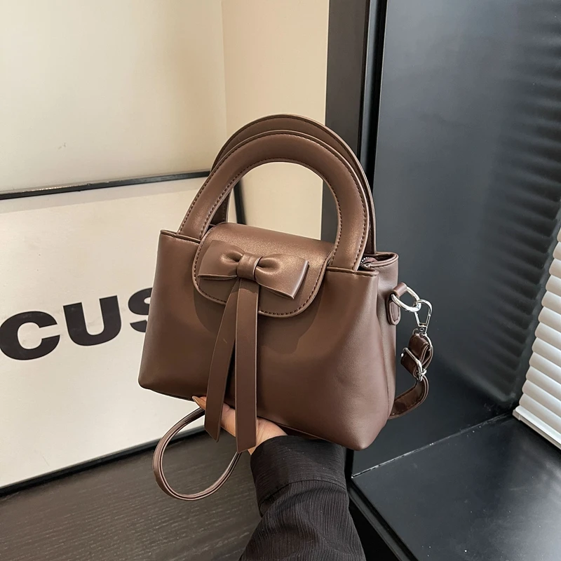 Модные однотонные Сумки из искусственной кожи с бантом и верхними ручками 2024