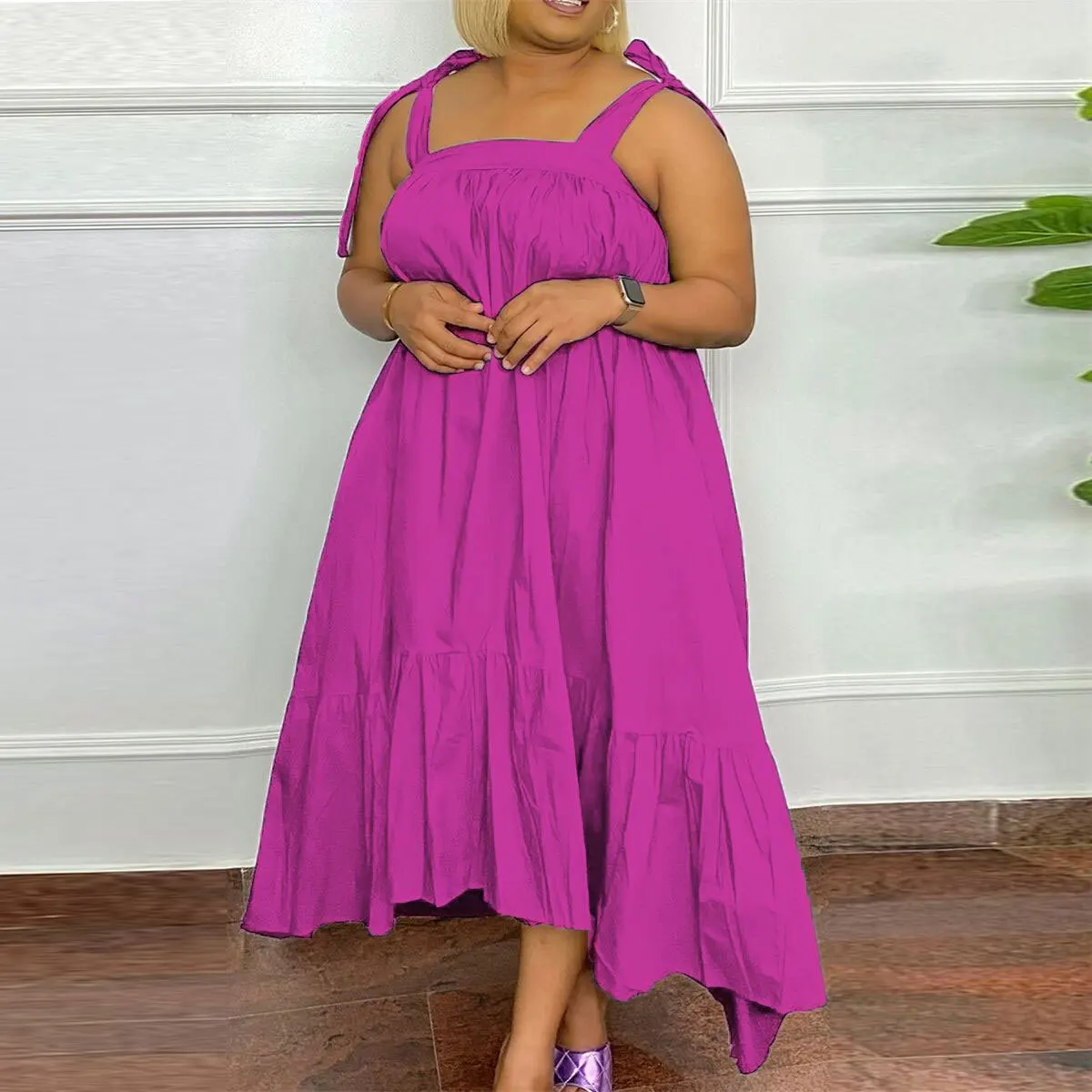 2023 Spring Women Loose Dress Solid Sleeveless Bow Fashion Elegant Outfit Casual Luxury Gown Plus Size Evening Party 5xl Dress