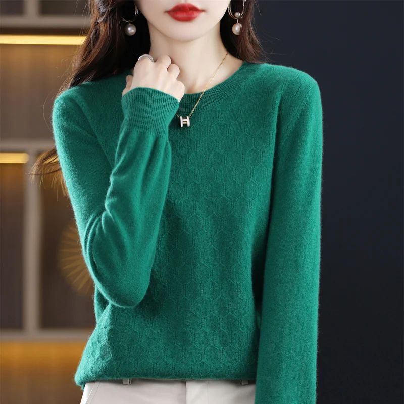 Свитер женский из 100% шерсти Свободный пуловер с круглым вырезом тонкая