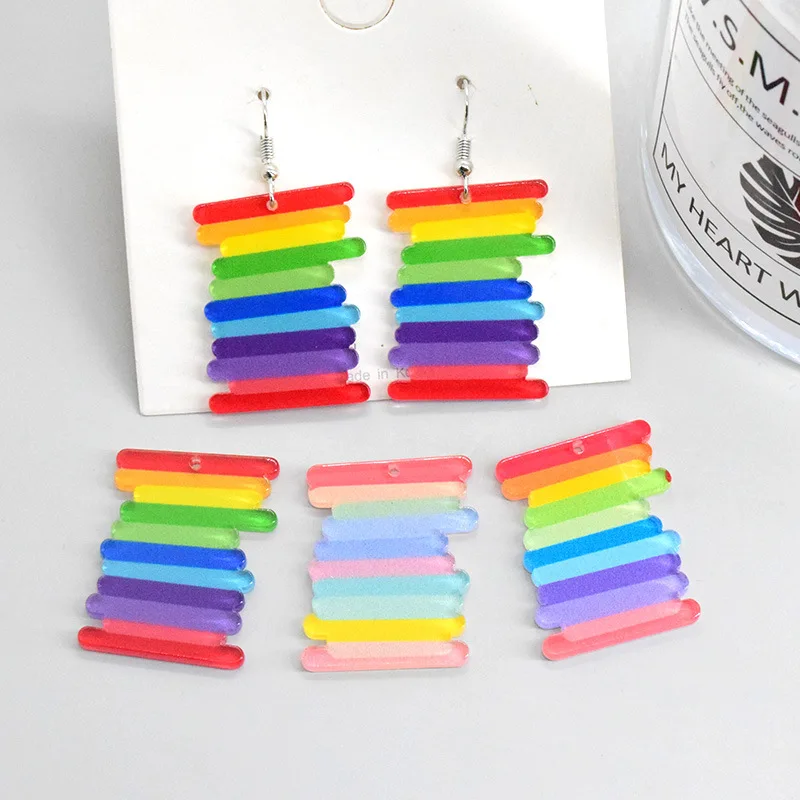 

10Pcs Acrylic Rainbow Long Strip Charms Cartoon Cute Geometric Pendants for Jewelry Earrings Necklace Making DIY Crafts Findings