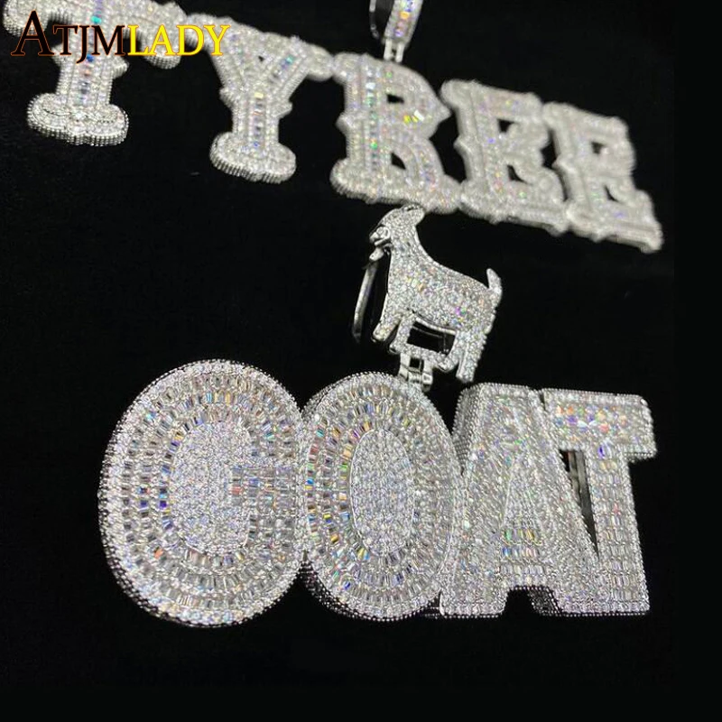 Collana con lettere di nome iniziale di capra animale ciondolo personalizzato con catena di corda ghiacciata Bling 5A zircone cubico gioielli Hiphop