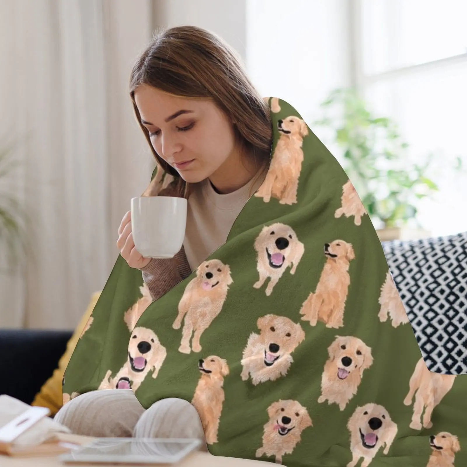 Одеяло Золотистые ретриверы в клетку постельное белье декоративные одеяла