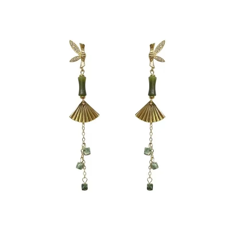 

Cheongsam Hanfu Golden Jade Earrings Retro National Style Ancient Style New Chinese Style Earrings