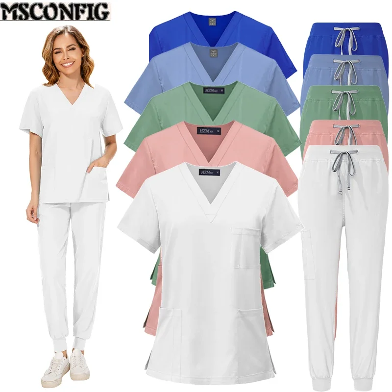 

Multicolor Unisex Short Sleeved Pharmacy Nurse Uniform Hospital Doctor Workwear Oral Dental Surgery Uniforms Medical Scrubs Sets