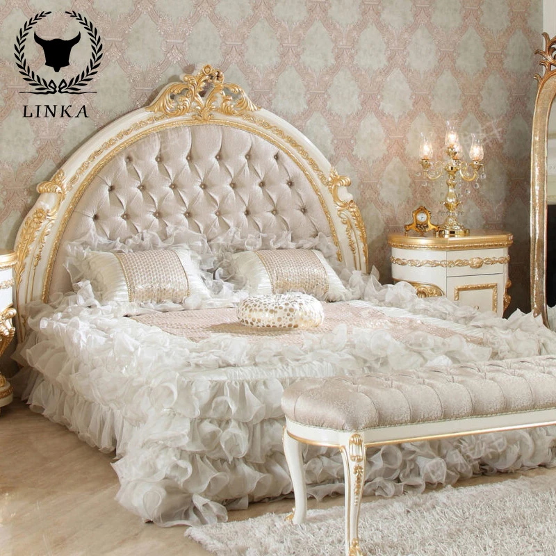 

Пользовательская Европейская Резная Кровать из цельной древесины, французская вилла, двойная тканевая большая кровать для спальни, свадебная кровать, кровать принцессы