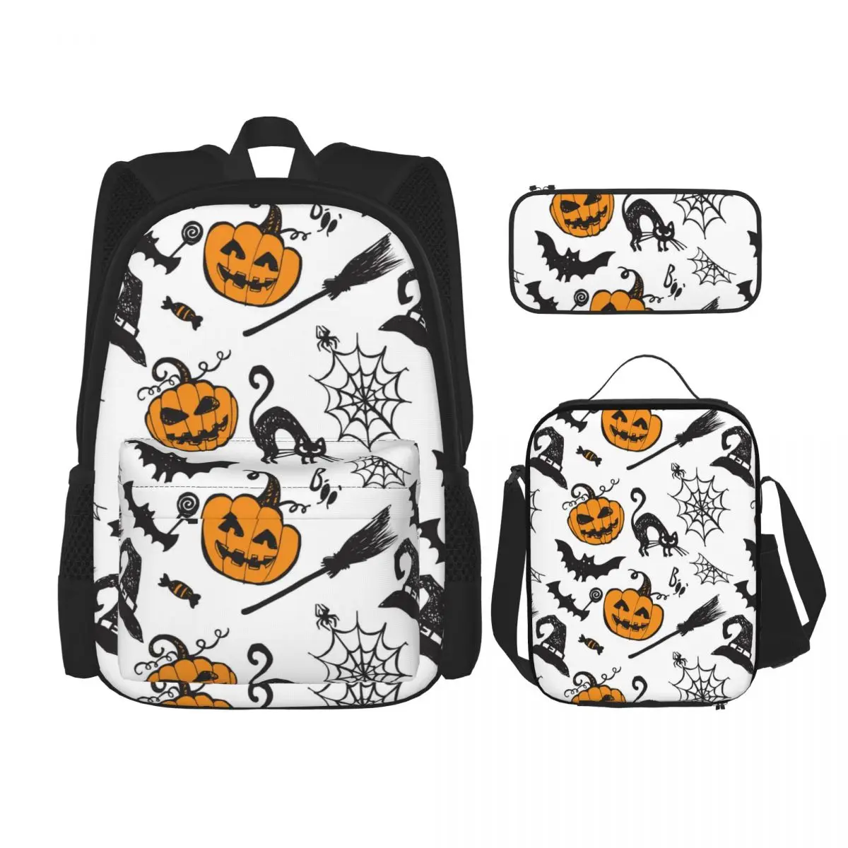 

3 Pcs Set Children's Backpacks School Bag for Girls Schoolbags Lunchbox School Child With Pencil Case Helloween Pattern