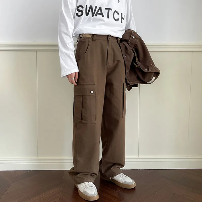 

Men's Cargo Pants Loose Straight High Street Casual Spring High Waist Wide Leg Solid Color Pocket Men Trousers