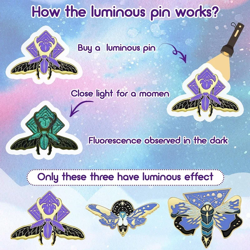 6 Pcs Butterfly Pins Enamel Pin Set Lapel Brooches Luminous Cute Fireflies Backpack And Jackets For Women |