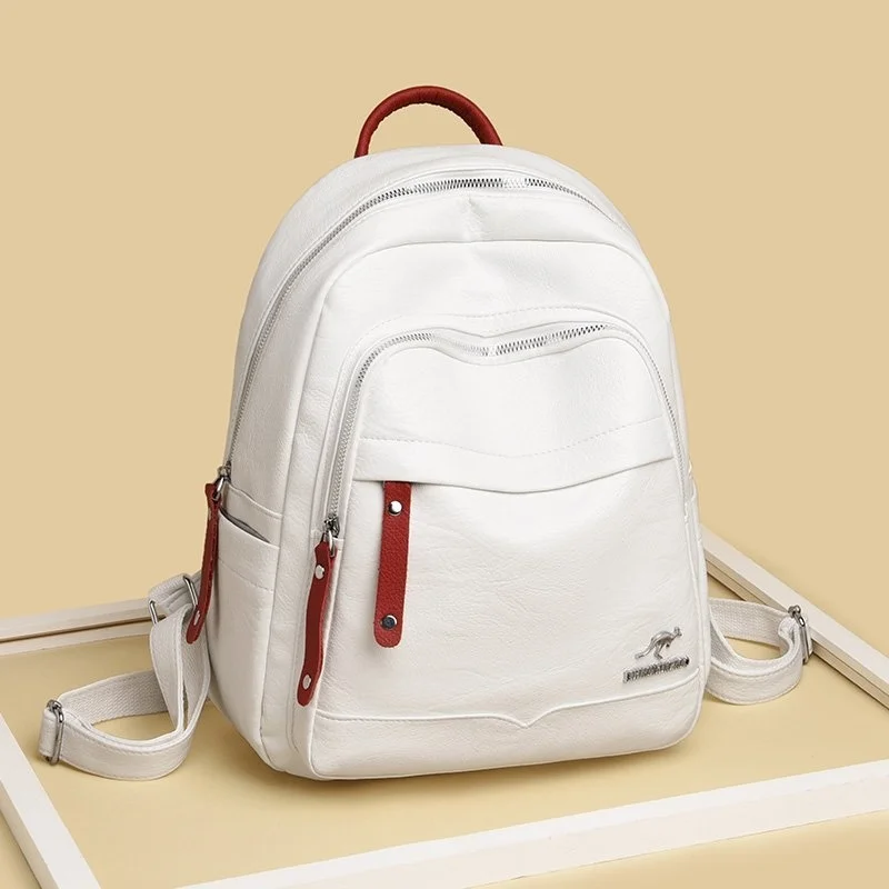 

high quality luxury brand 2023 Summer White Yang Qi Super Hot Live ins Leather Campus Girl Schoolbag Fashion Backpack Women