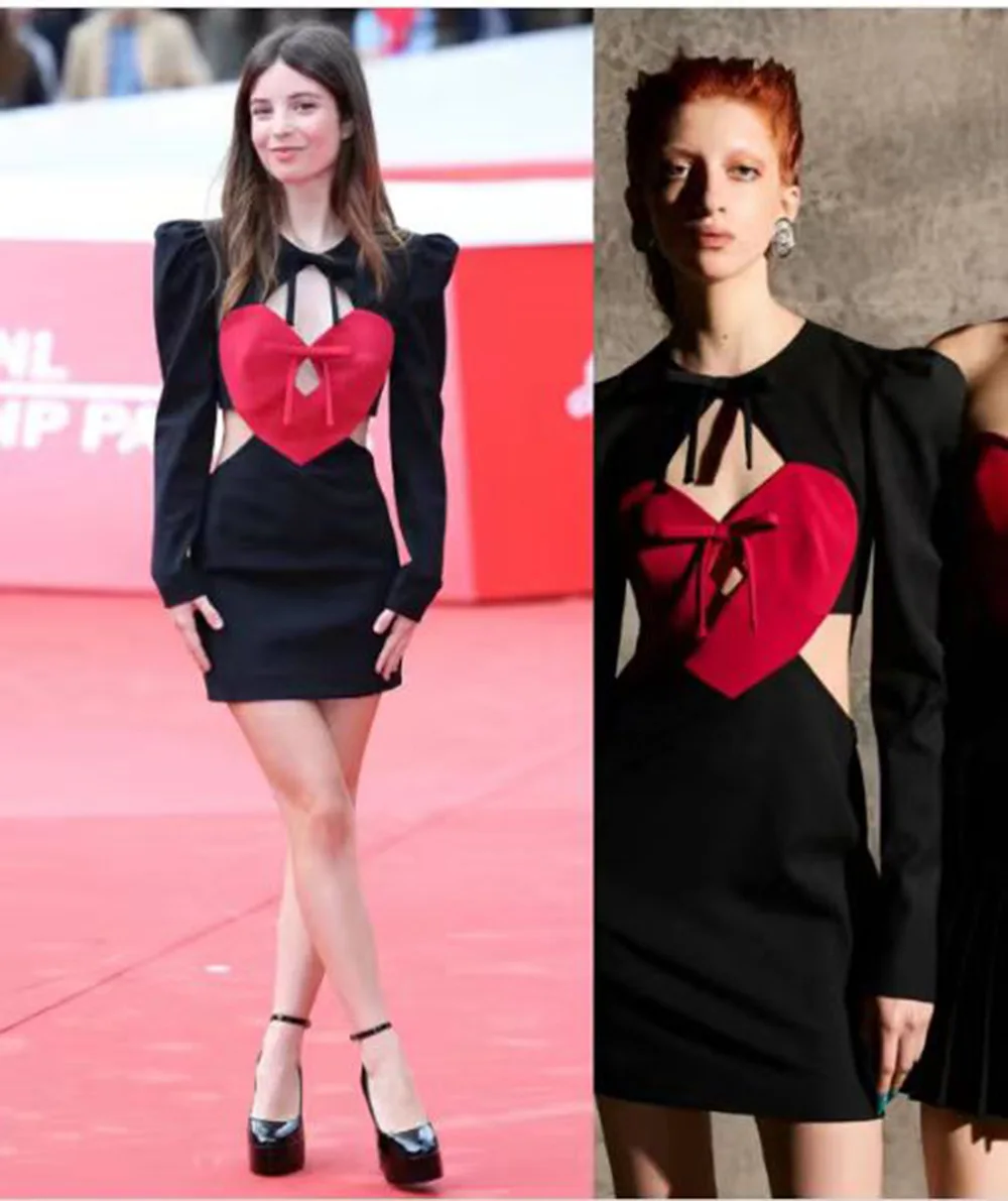 Женское облегающее мини-платье с длинным рукавом и вырезом под ключи