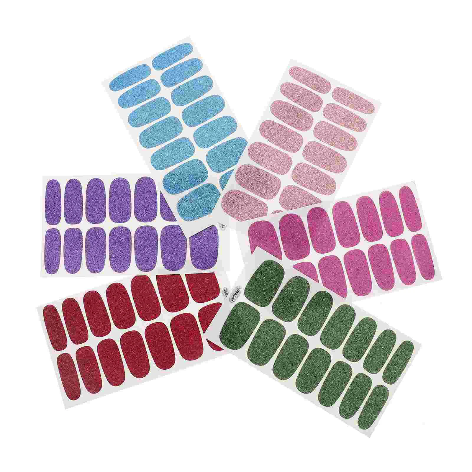 

6 Sheets Glitter Nail Stickers Strips Manicure Full Wrap Nails Set Adhesive Polish Wraps