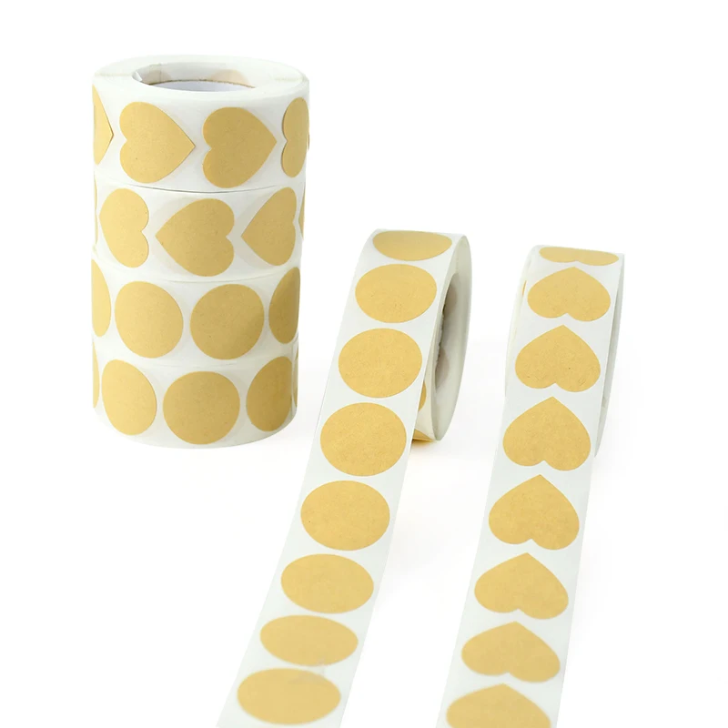 

500pcs Kraft Paper Sticker Round Heart Blank Sealing Labels Handmade Gift Wrapping Tag DIY Envelope Stickers Stationery Supplies