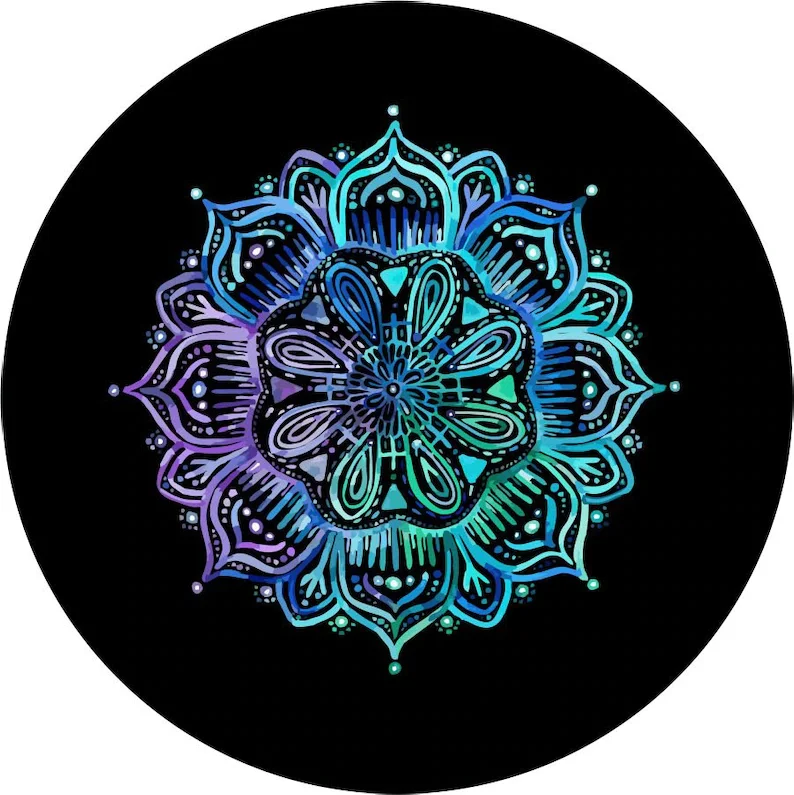 

Teal and Purple Mandala Spare Tire Cover for any Vehicle, Make, Model and Size - Jeep, RV, Travel Trailer, Camper and MORE