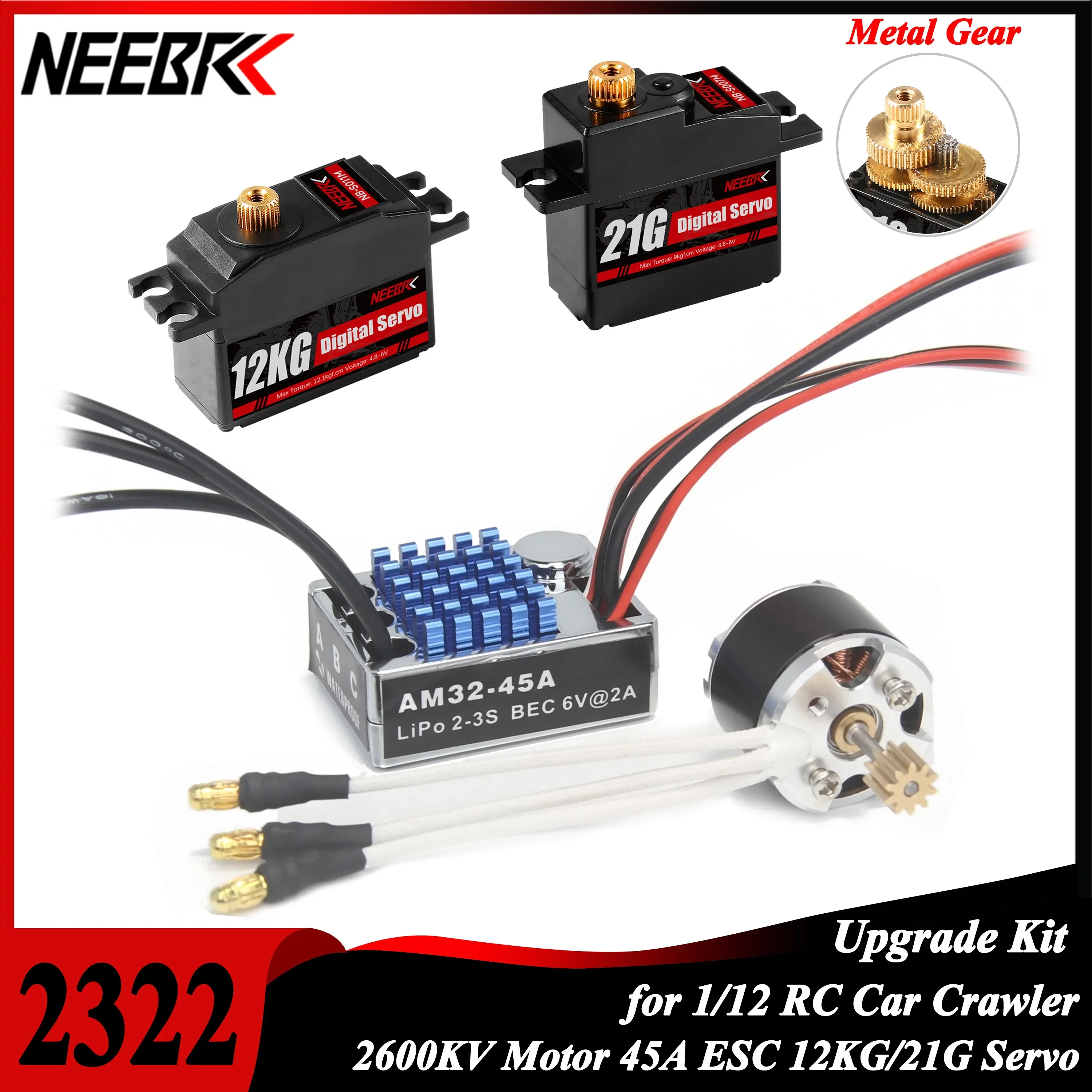Фото NEEBRC 2322 2600KV Двигатель AM32 45A ESC 12 кг 21G Сервопривод для 1/12 RC Car Crawler MN99S MN168 Модель Обновленный комплект питания №1