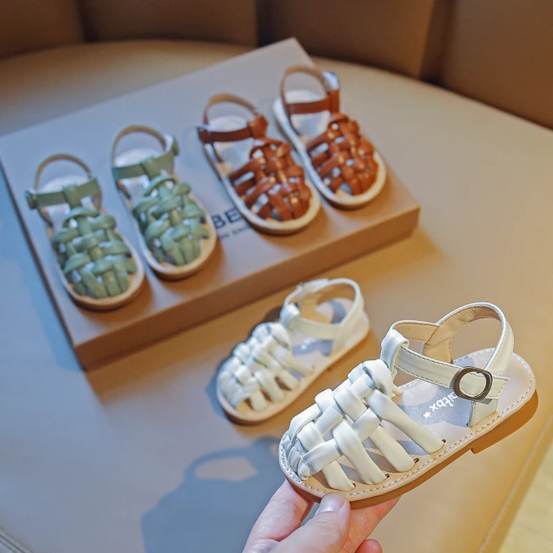 

Summer Toddler Girls Boys Cross Leather Sandals Kids Baby Cow Muscle Closed Toe Beach Shoes Fashion Children Sport Sandal 4-8 Y